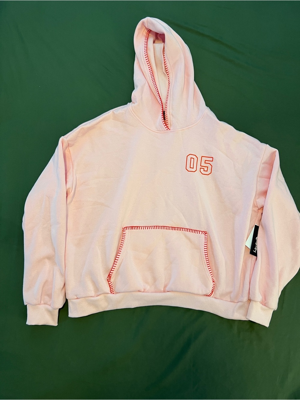 Light Pink Hoodie with Red Stitching Women’s Size L